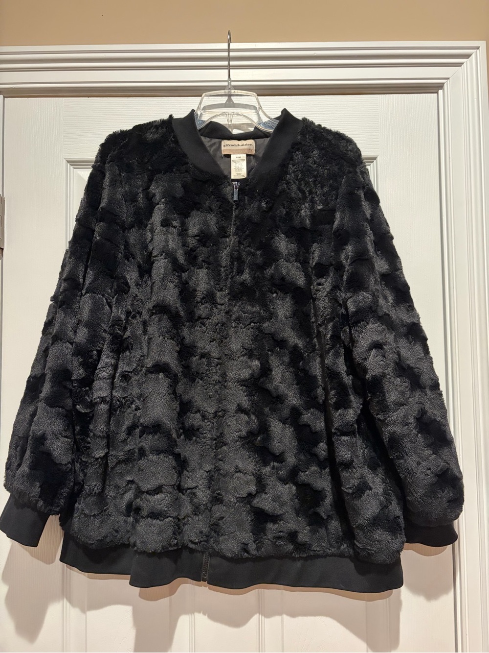 Alfred Dunner Black Faux Fur Teddy Jacket